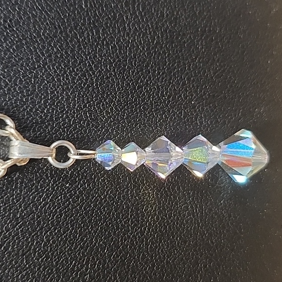 Faux Crystal Aurora Borealis Drop Pendant Necklace – Silver Chain - Picture 2 of 5